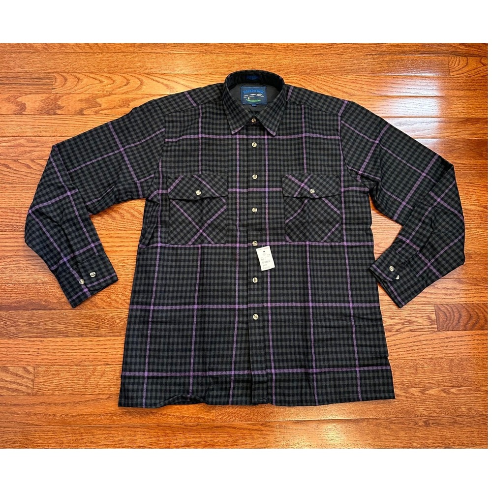 New Vintage Backpacker Flannel Shirt Mens Medium Black Gray Purple Outdoor Check